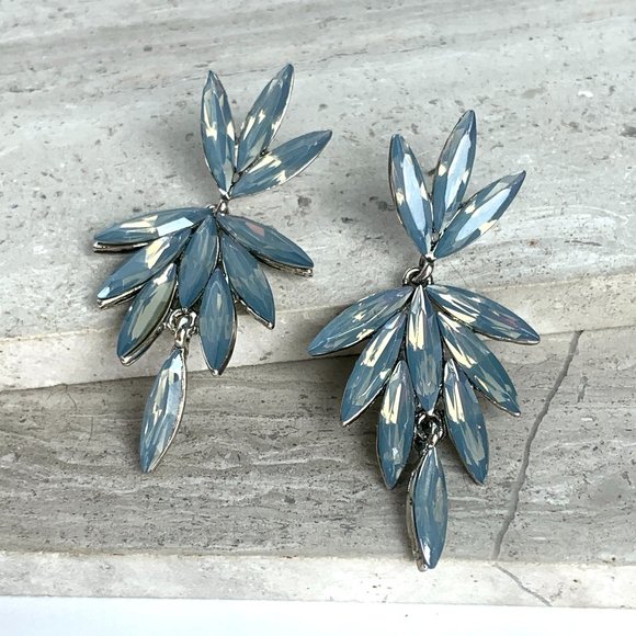 NEW ~ Anthropologie Blue Opal Embellished double drop Earrings - Picture 6 of 9